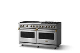 60"W.Dual Fuel Range (Finish: Stainless Steel, Trim: Brushed Brass, Fuel: Natural Gas)