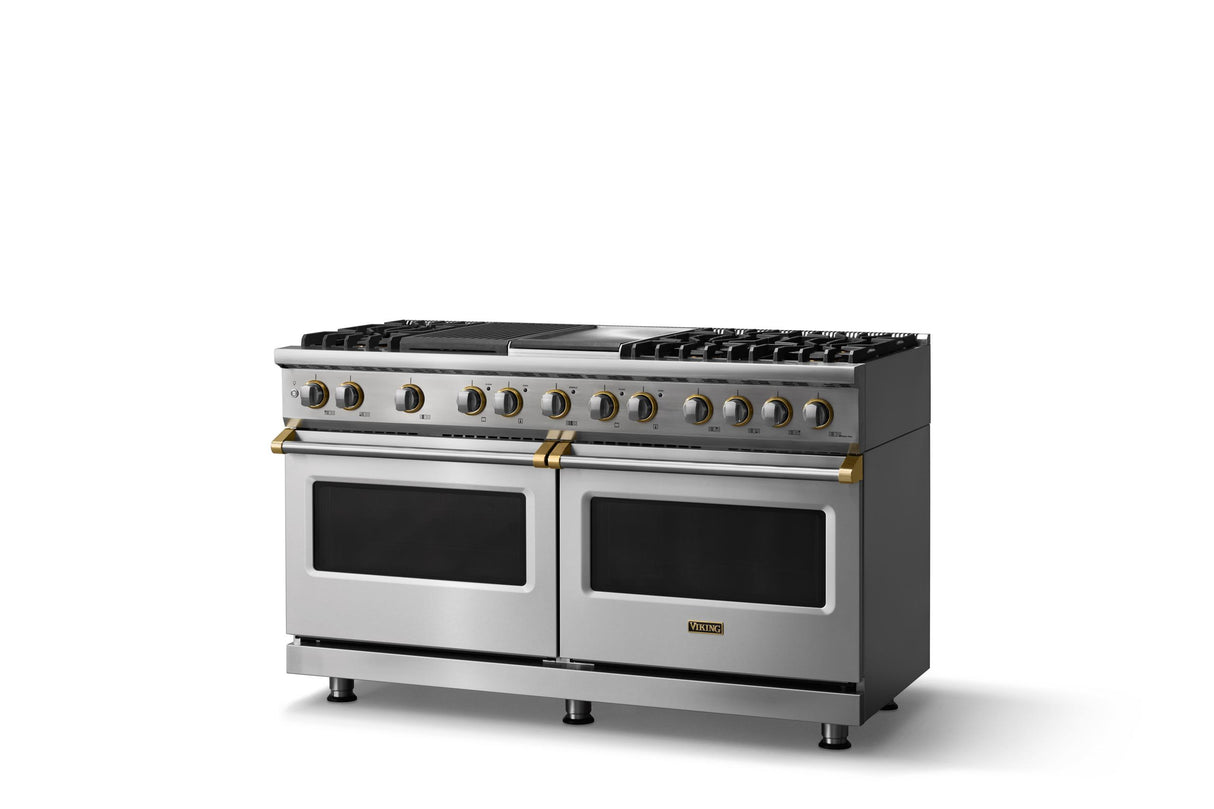 60"W.Dual Fuel Range (Finish: Stainless Steel, Trim: Polished Chrome, Fuel: Propane)