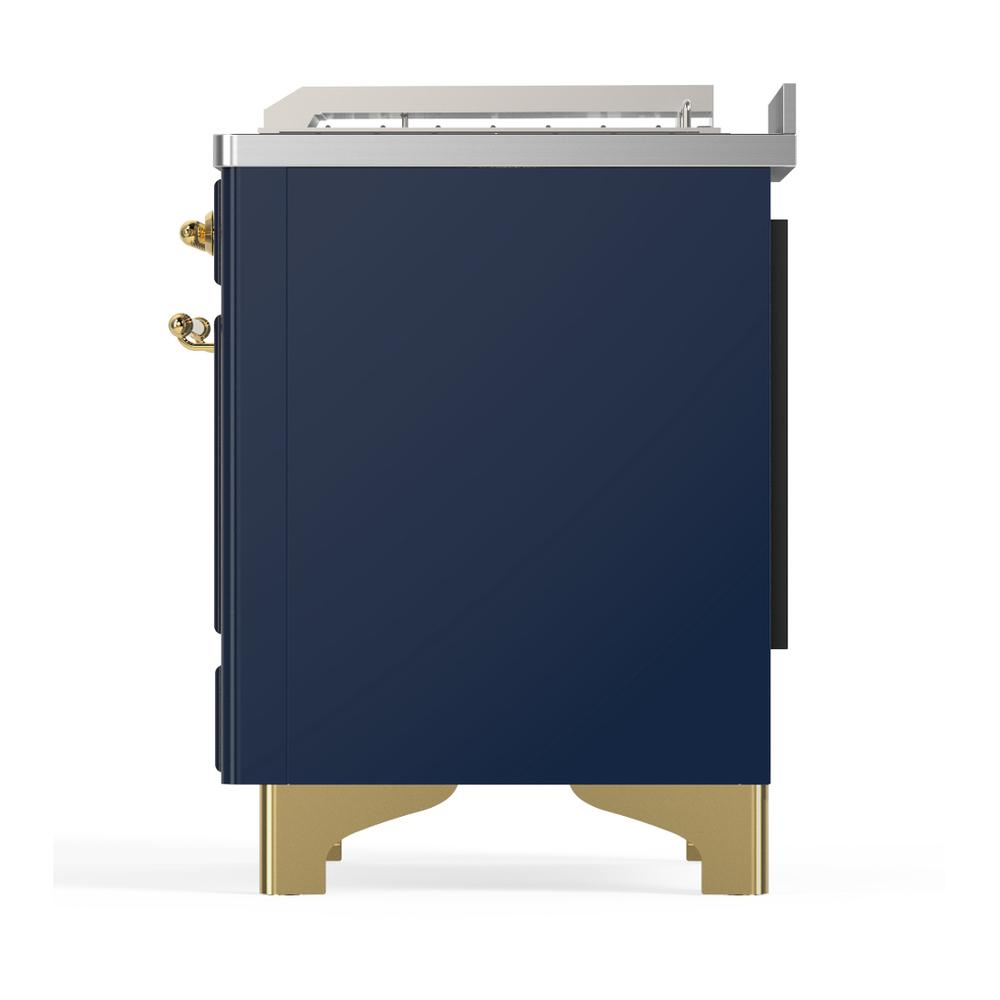 ILVE UM48FSQNR3MBGLP Majestic III 48 inch Dual Fuel Range with 5 Black Brass Burners, Griddle and French Top, Dual Function Burner up to 25,000 BTU (Liquid Propane, Solid Door, Midnight Blue, Brass)