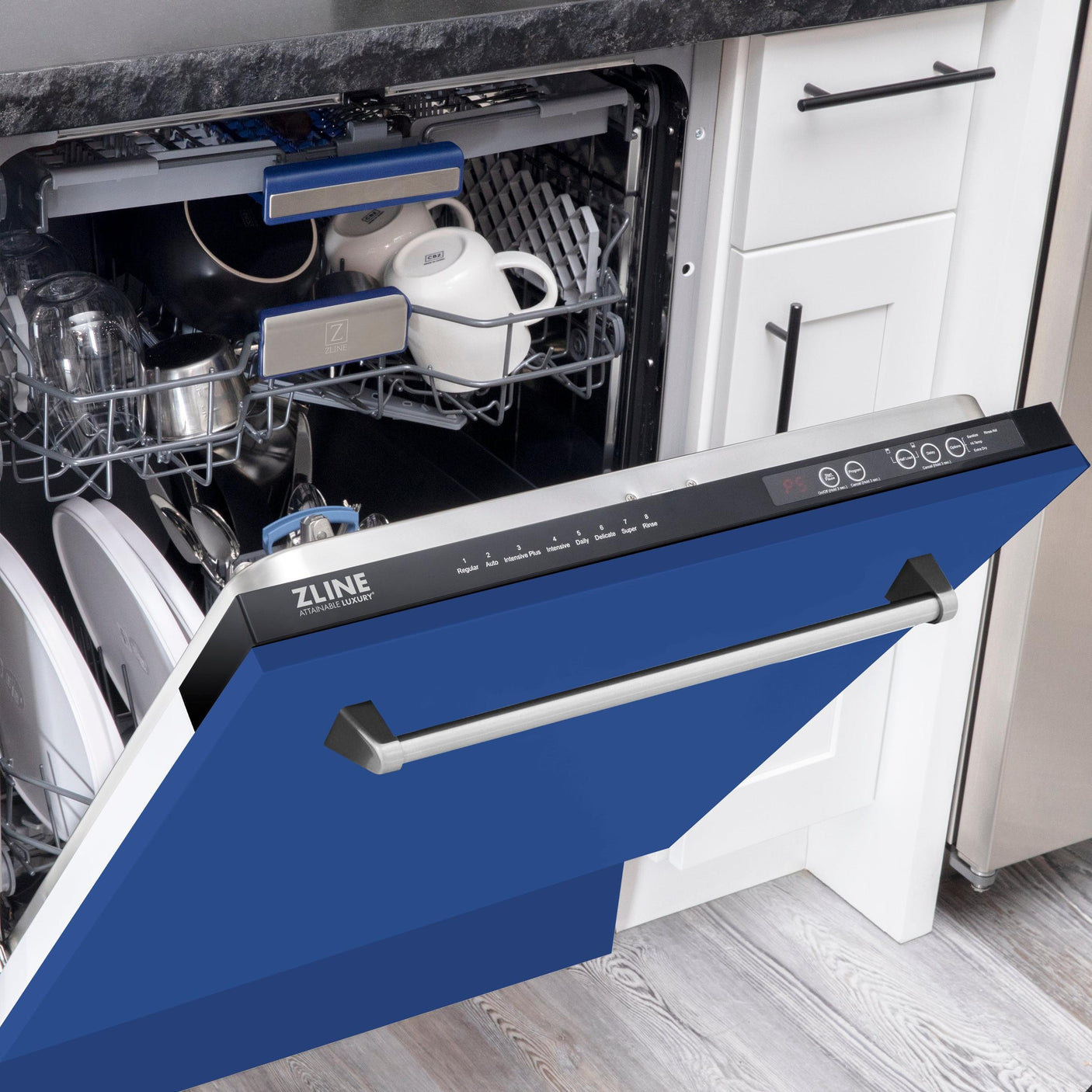 ZLINE 24" Tallac Series 3rd Rack Dishwasher with Traditional Handle, 51dBa (DWV-24) [Color: Blue Matte]