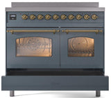 Nostalgie II 40 Inch Electric Freestanding Range in Blue Grey with Brass Trim