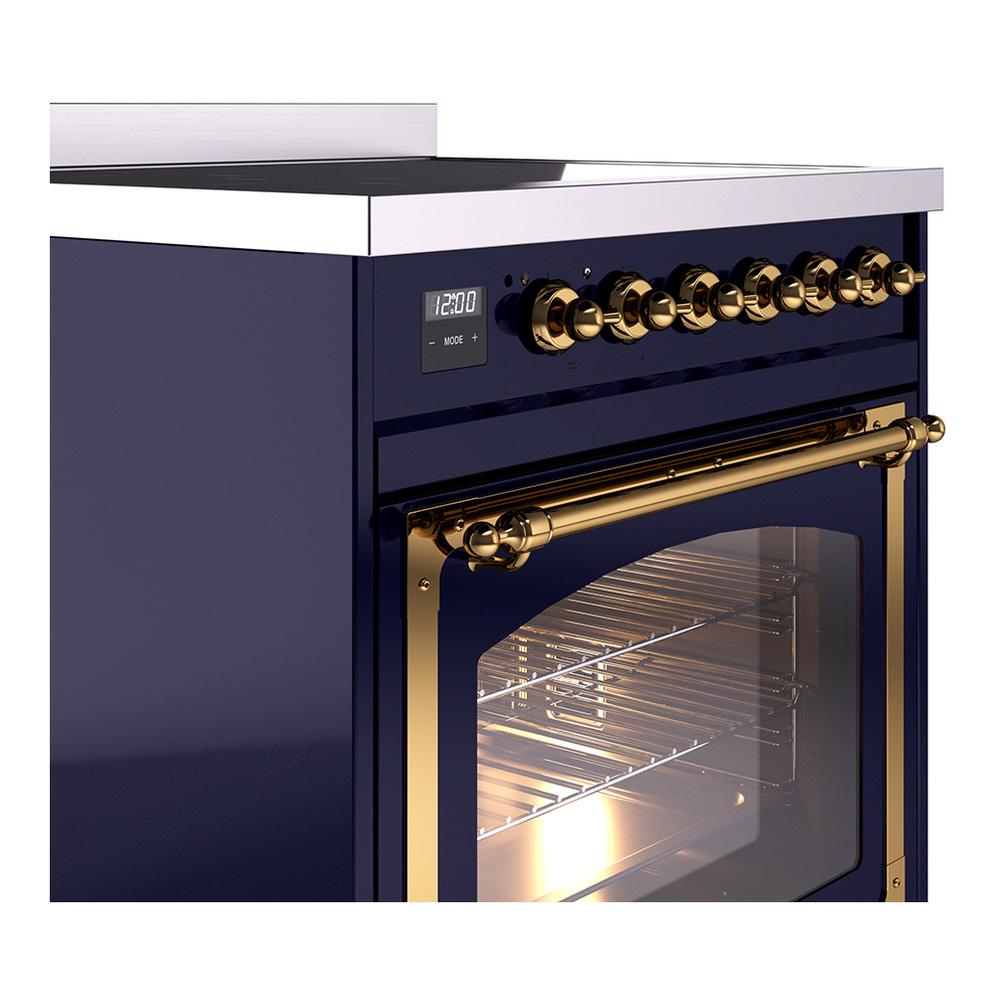 ILVE UNI304NMPMBG Nostalgie II Noblesse 30 inch Induction Range (Triple Glass Door, Midnight Blue, Brass)