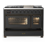 ILVE UM48FNR3MGBLP Majestic III 48 inch Dual Fuel Range with 8 Burners and Griddle, Dual Function Burner up to 25,000 BTU (Liquid Propane, Triple Glass Door, Graphite Matte, Burnished)