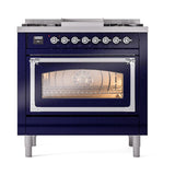 ILVE UN36FNMPMBC Nostalgie II Noblesse 36 inch Dual Fuel Range (Natural Gas, Triple Glass Door, Midnight Blue, Chrome)