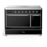 ILVE UMIB48QNR3BKC Majestic III 48 inch Induction Range with 6 Elements, 5.02 cu. ft. Total Oven Capacity (Solid Door, Glossy Black, Chrome)
