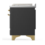 ILVE UM48FSQNR3MGG Majestic III 48 inch Dual Fuel Range with 5 Black Brass Burners, Griddle and French Top, Dual Function Burner up to 25,000 BTU (Natural Gas, Solid Door, Graphite Matte, Brass)