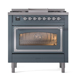 ILVE UN36FNMPBGC Nostalgie II Noblesse 36 inch Dual Fuel Range (Natural Gas, Triple Glass Door, Blue Grey, Chrome)