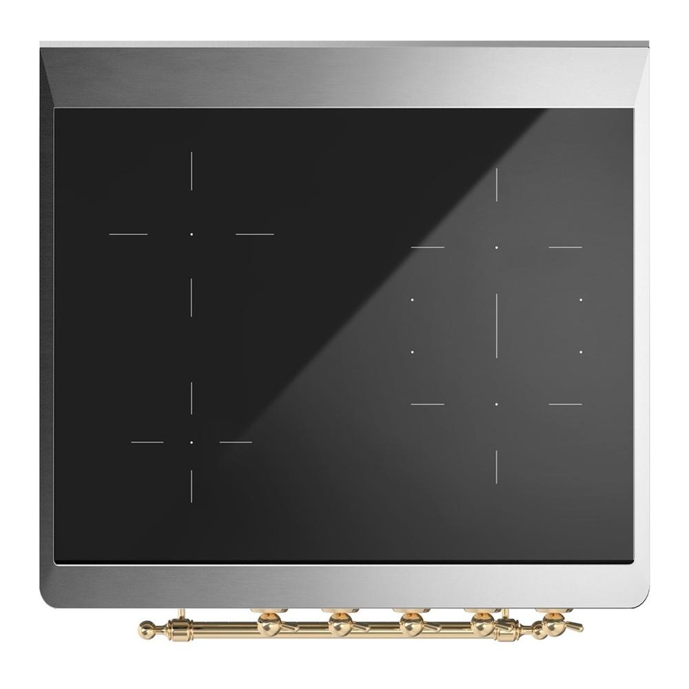 ILVE UMIB30QNR3AWG Majestic III 30 inch Induction Range with 4 Elements, 4 cu. ft. Oven Capacity (Solid Door, Antique White, Brass)