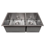ZLINE 33 in. Chamonix Undermount Double Bowl Satin Stainless Steel Kitchen Sink with Bottom Grid (SR60D-33S)
