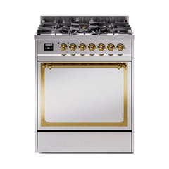 ILVE UN30QNMPSSG Nostalgie II Noblesse 30 inch Dual Fuel Range (Natural Gas, Solid Door, Stainless Steel, Brass)