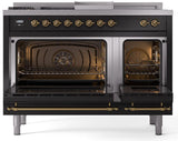 Nostalgie II 48 Inch Dual Fuel Natural Gas Freestanding Range in Glossy Black with Brass Trim