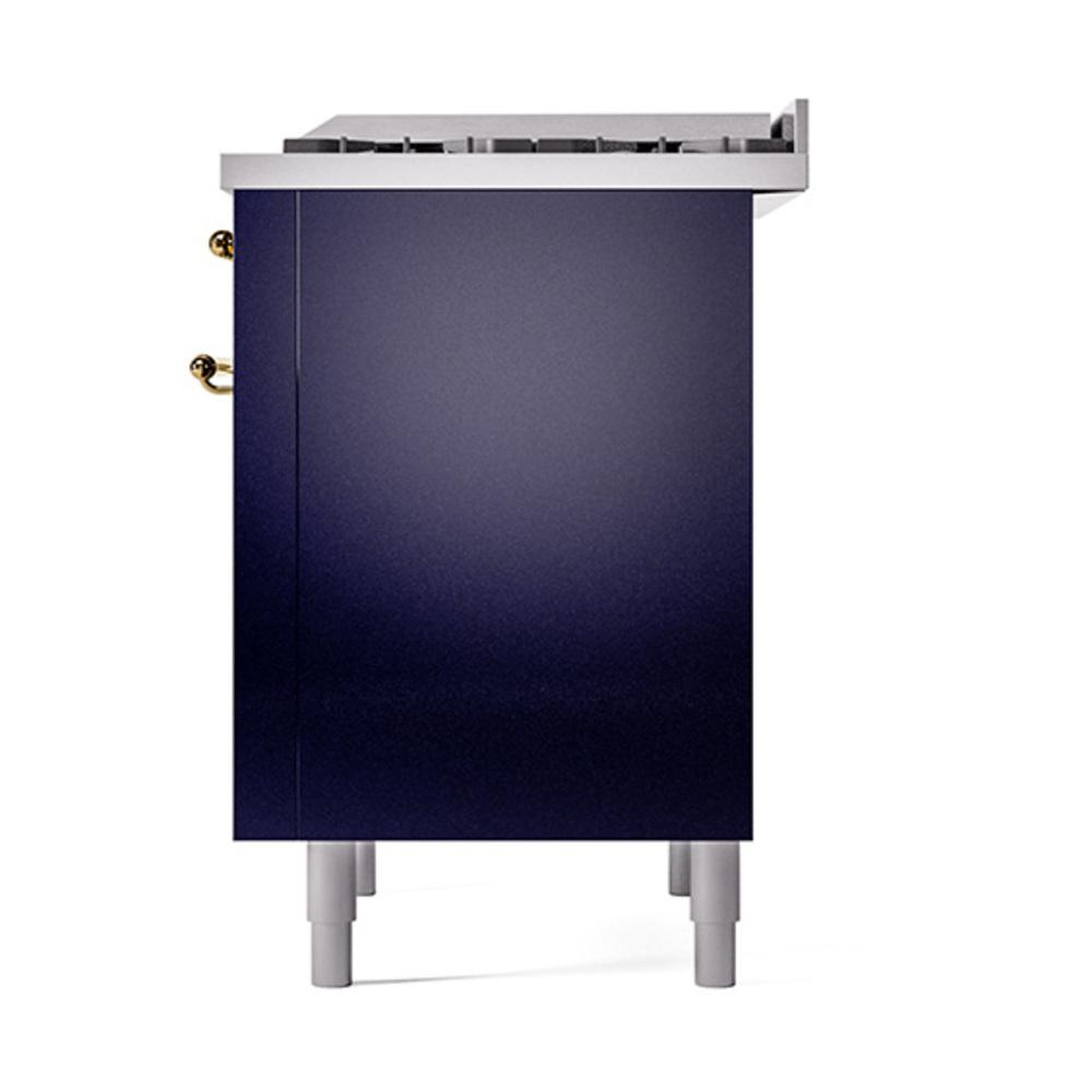 ILVE UN36FQNMPMBGLP Nostalgie II Noblesse 36 inch Dual Fuel Range (Liquid Propane, Solid Door, Midnight Blue, Brass)