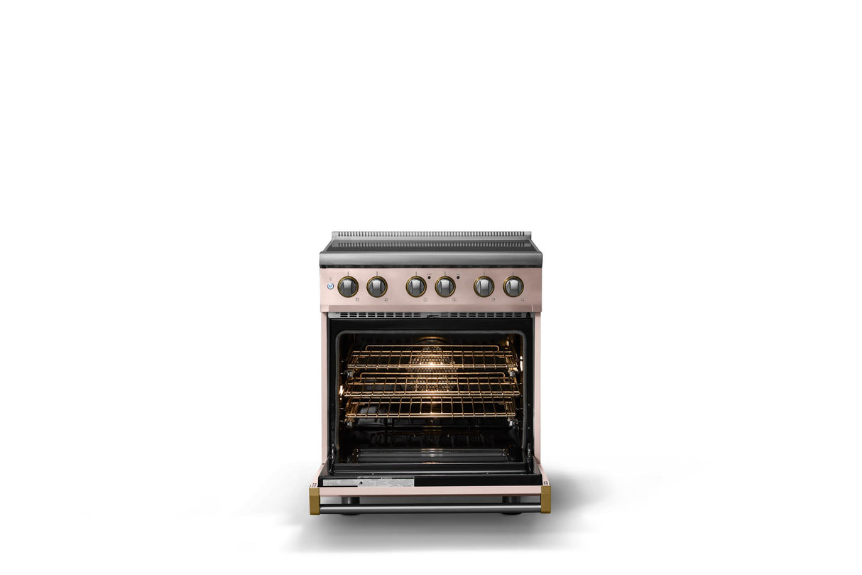 30"W. Induction Range (Finish: Blush, Trim: Brushed Brass)