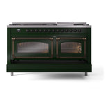 ILVE UN60FNMPEGB Nostalgie II Noblesse 60 inch Dual Fuel Range (9 Sealed Burners + Griddle, Natural Gas, Triple Glass Door, Emerald Green, Burnished)