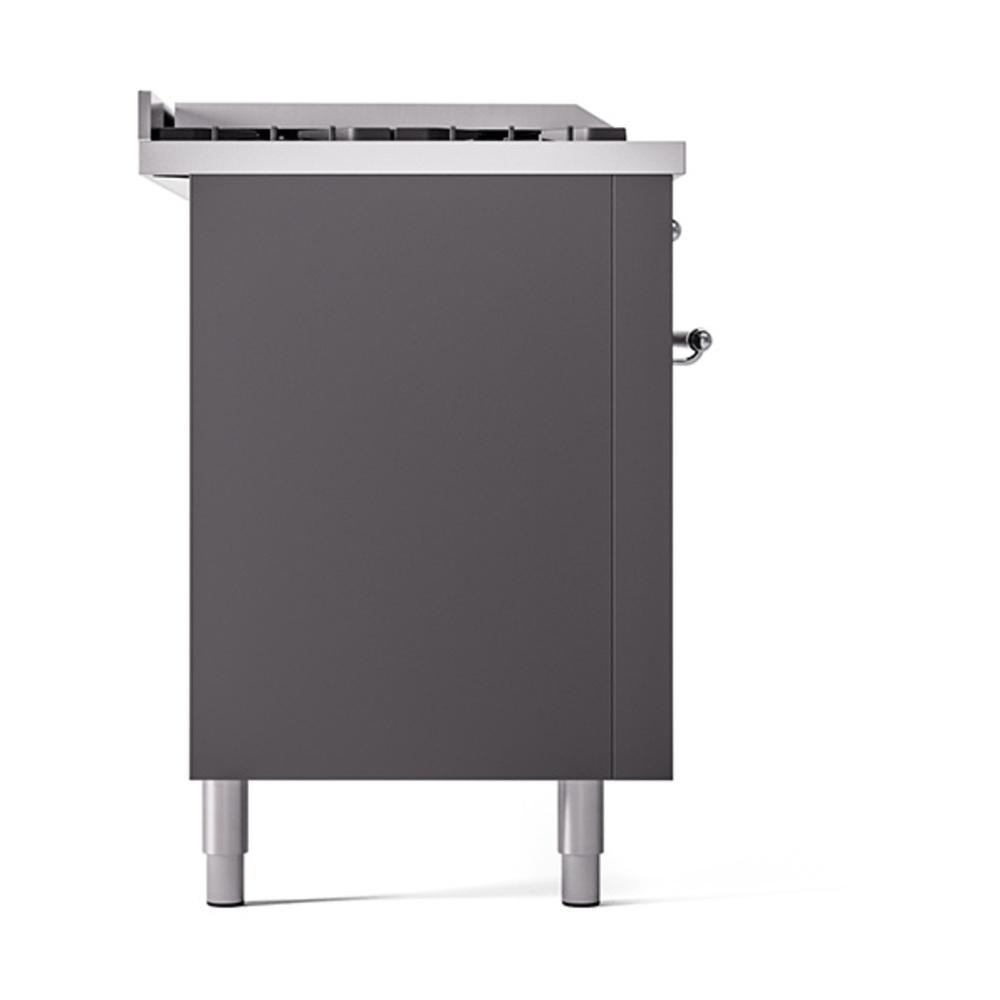 ILVE UN60FSQNMPMGCLP Nostalgie II Noblesse 60 inch Dual Fuel Range (7 Sealed Burners + Griddle + French Top, Liquid Propane, Solid Door, Graphite Matte, Chrome)