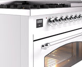 Nostalgie II 48 Inch Dual Fuel Liquid Propane Freestanding Range in White with Chrome Trim