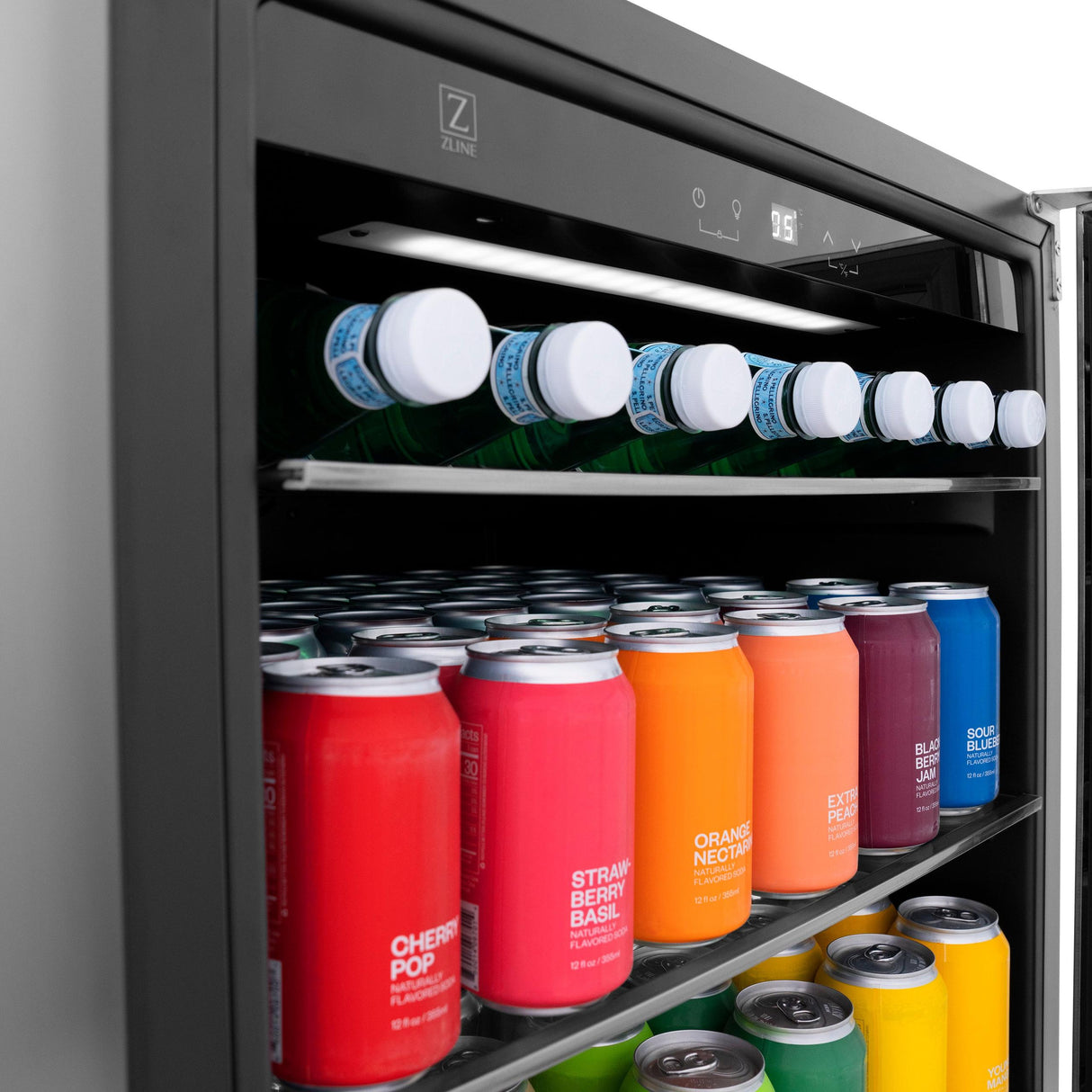 ZLINE 24" Autograph Edition 154 Can Beverage Cooler Fridge with Adjustable Shelves in Stainless Steel with Polished Gold Accents (RBVZ-US-24-G)