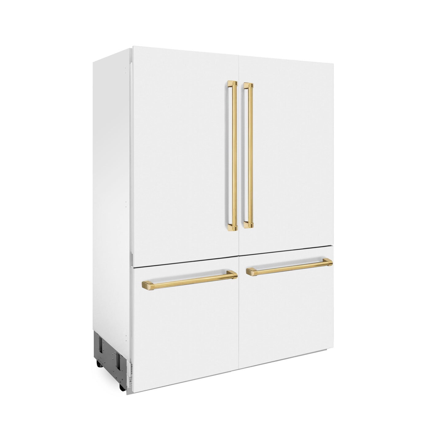 ZLINE 60" Autograph Edition 32.2 cu. ft. Built-in 4-Door French Door Refrigerator with Internal Water and Ice Dispenser in White Matte with Polished Gold Accents (RBIVZ-WM-60-G)