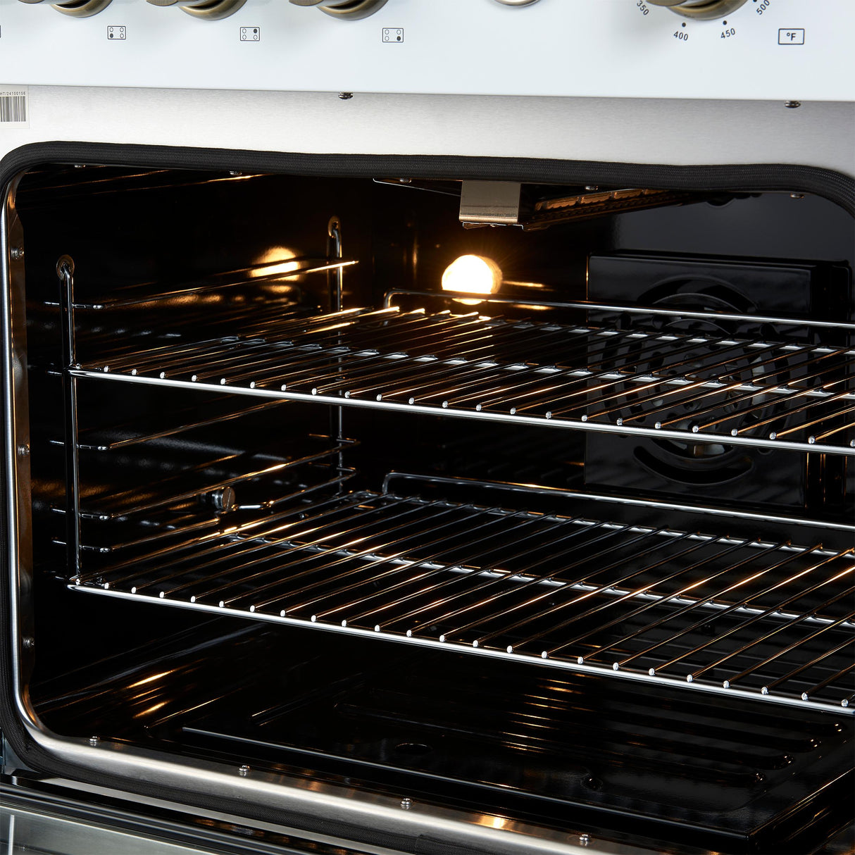 Marco 30-inch Gas Range White & Antique Brass Design, 4 Burners 37,000 BTU, 4.32 cu.ft. Convection Oven