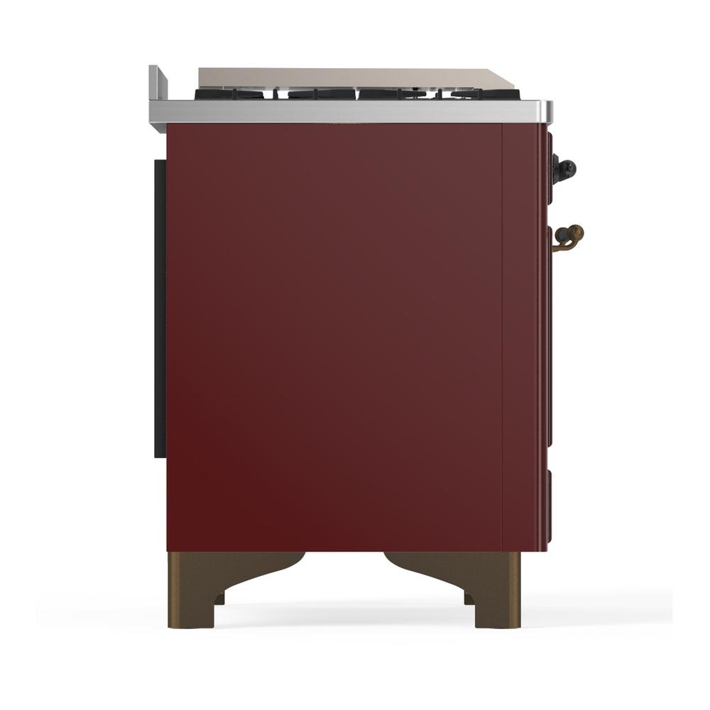 ILVE UM48FSNR3BUB Majestic III 48 inch Dual Fuel Range with 5 Black Brass Burners, Griddle and French Top, Dual Function Burner up to 25,000 BTU (Natural Gas, Triple Glass Door, Burgundy, Burnished)