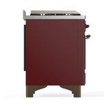 ILVE UM48FSNR3BUB Majestic III 48 inch Dual Fuel Range with 5 Black Brass Burners, Griddle and French Top, Dual Function Burner up to 25,000 BTU (Natural Gas, Triple Glass Door, Burgundy, Burnished)