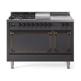 ILVE UN48FSQNMPMGB Nostalgie II Noblesse 48 inch Dual Fuel Range (5 Sealed Burners + Griddle + French Top, Natural Gas, Solid Door, Graphite Matte, Burnished)