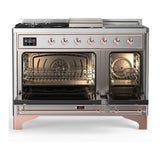 ILVE UM48FSNR3SSPLP Majestic III 48 inch Dual Fuel Range with 5 Black Brass Burners, Griddle and French Top, Dual Function Burner up to 25,000 BTU (Liquid Propane, Triple Glass Door, Stainless Steel, Copper)