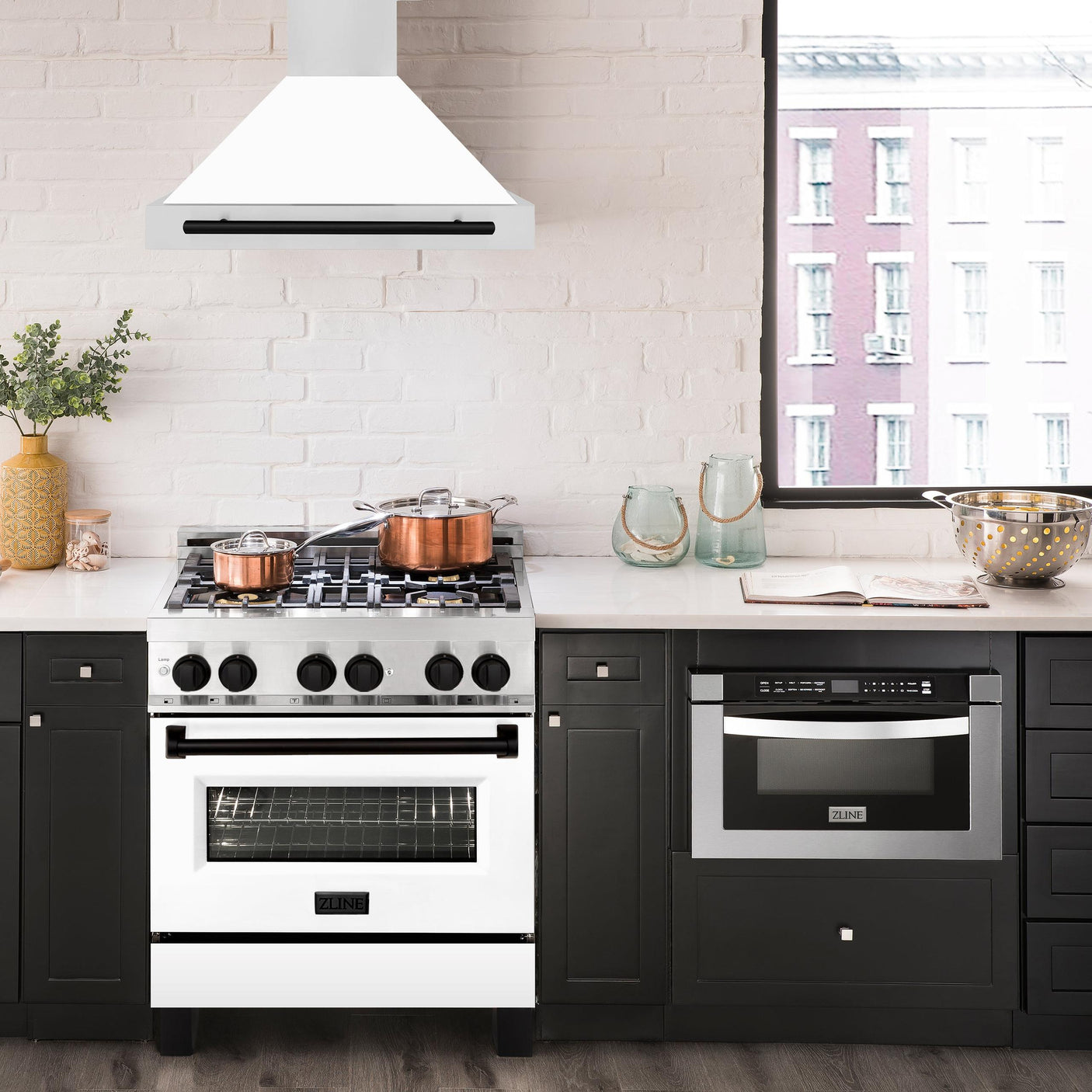 ZLINE 30 in. Autograph Edition Convertible Stainless Steel Range Hood with White Matte Shell and Champagne Bronze Accents (KB4STZ-WM30-CB) [Color: Matte Black]