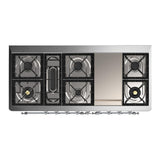 ILVE UM60FNR3AWCLP Majestic III 60 inch Dual Fuel Range with 9 Burners and Griddle, Dual Function Burner up to 25,000 BTU (Liquid Propane, Triple Glass Door, Antique White, Chrome)