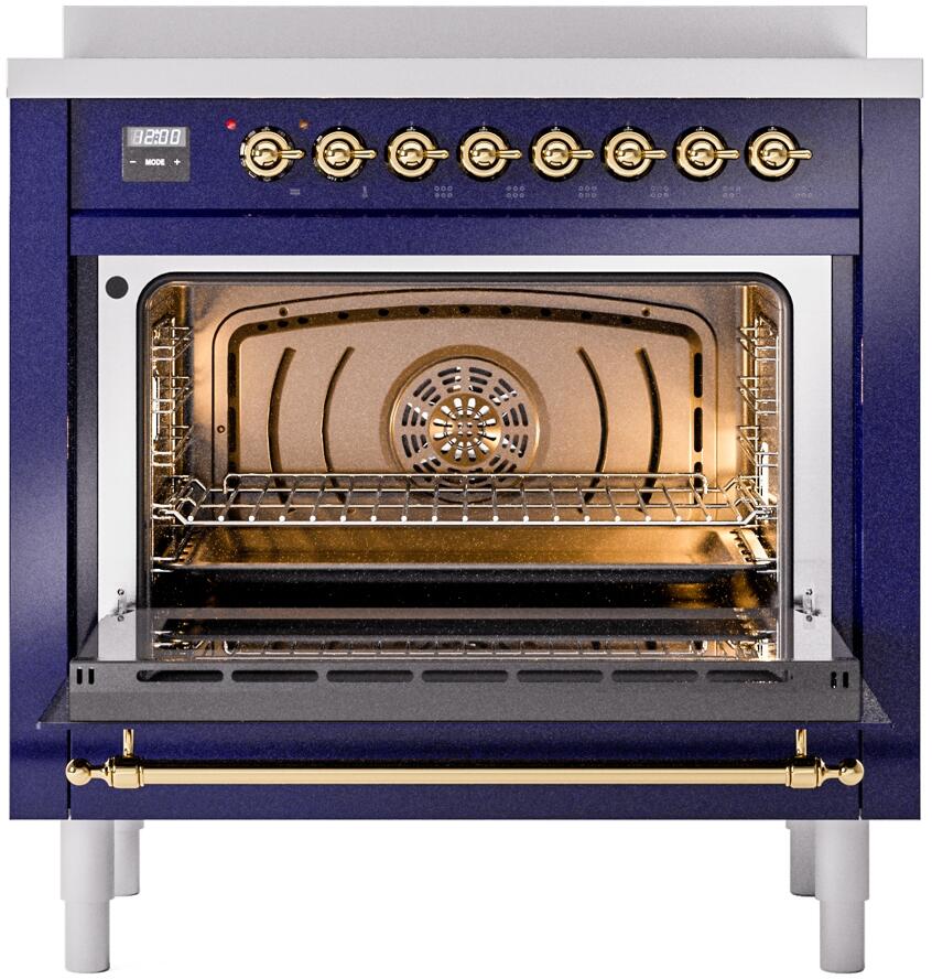 Nostalgie II 36 Inch Electric Freestanding Range in Blue with Brass Trim
