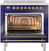 Nostalgie II 36 Inch Electric Freestanding Range in Blue with Brass Trim
