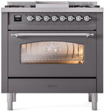 Nostalgie II 36 Inch Dual Fuel Natural Gas Freestanding Range in Matte Graphite with Chrome Trim