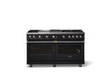 60"W. Sealed Burner Gas Range (Finish: Onyx, Trim: Brushed Brass, Fuel: Propane)