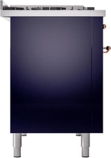 Nostalgie II 48 Inch Dual Fuel Liquid Propane Freestanding Range in Blue with Copper Trim