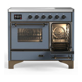 ILVE UMDIB40NR3BGB Majestic III 40 inch Induction Range with 6 Elements, 3.82 cu. ft. Total Oven Capacity (Triple Glass Door, Blue Grey, Burnished)