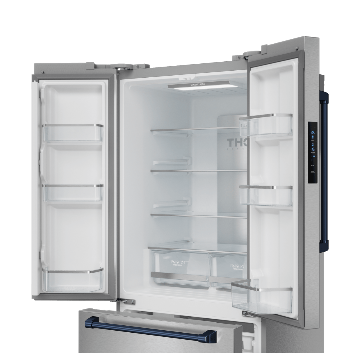 30 Inch 17.5 Cu Ft French Door Counter Depth Refrigerator With Ice Maker In Stainless Steel/navy Blue  Gordon Ramsay Series