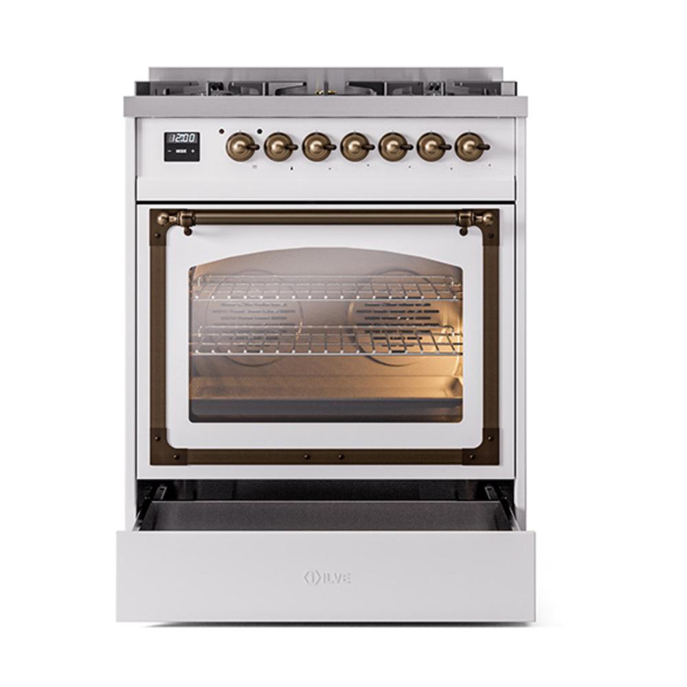 ILVE UN30NMPWHBLP Nostalgie II Noblesse 30 inch Dual Fuel Range (Liquid Propane, Triple Glass Door, White, Burnished)