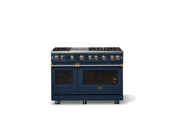 48"W. Sealed Burner Gas Range (Burner: 6g, Finish: Slate Blue, Trim: Brushed Brass, Fuel: Natural Gas)