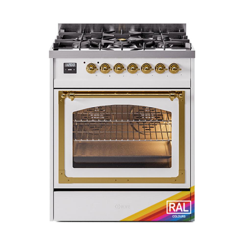 ILVE UN30NMPRAGLP Nostalgie II Noblesse 30 inch Dual Fuel Range (Liquid Propane, Triple Glass Door, RAL, Brass)