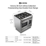 Verona VUFSGG365DSS 36 inch Ultima Collection Double Oven Gas Range with 5 Brass Burners, 4.1 cu. ft. Oven Total Capacity