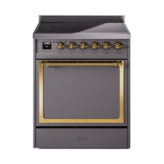 ILVE UNI304QNMPMGG Nostalgie II Noblesse 30 inch Induction Range (Solid Door, Graphite Matte, Brass)