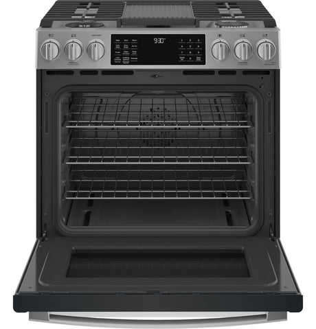 GE Profile™ 30" Smart Slide-In Front-Control Gas Fingerprint Resistant Range with No Preheat Air Fry