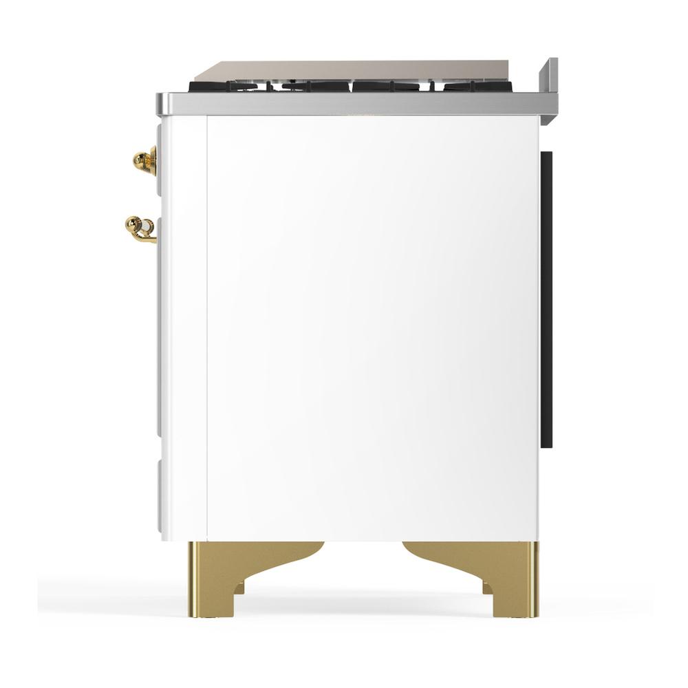 ILVE UM60FSNR3WHGLP Majestic III 60 inch Dual Fuel Range with 7 Burners, Griddle and French Top, Dual Function Burner with up to 25,000 BTU (Liquid Propane, Triple Glass Door, White, Brass)