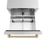ZLINE Autograph Edition 24 in. Touchstone 168 Can Outdoor-Rated Dual Refrigerator Drawer with DuraSnow' Stainless Steel Doors and Champagne Bronze Handles (RDSOZ-SN-24-CB)