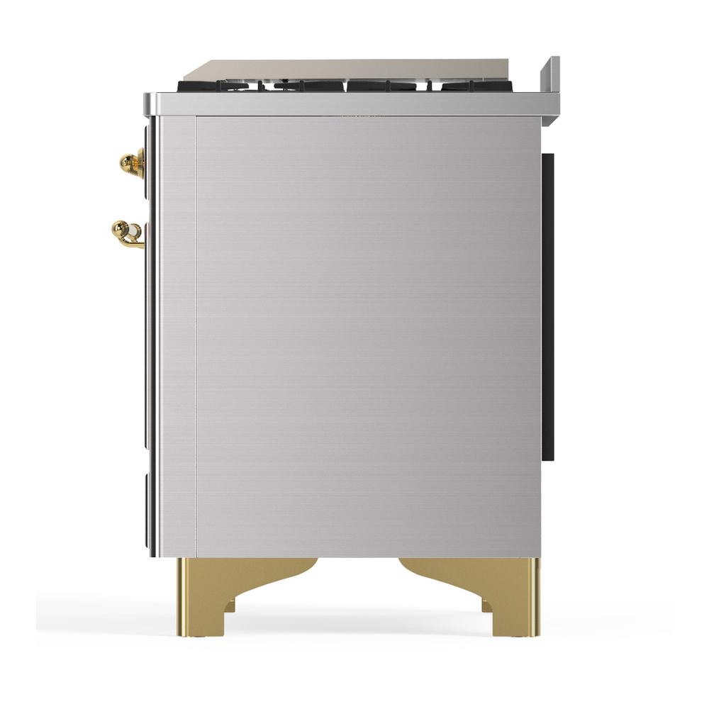 ILVE UM48FQNR3SSGLP Majestic III 48 inch Dual Fuel Range with 8 Burners and Griddle, Dual Function Burner up to 25,000 BTU (Liquid Propane, Solid Door, Stainless Steel, Brass)