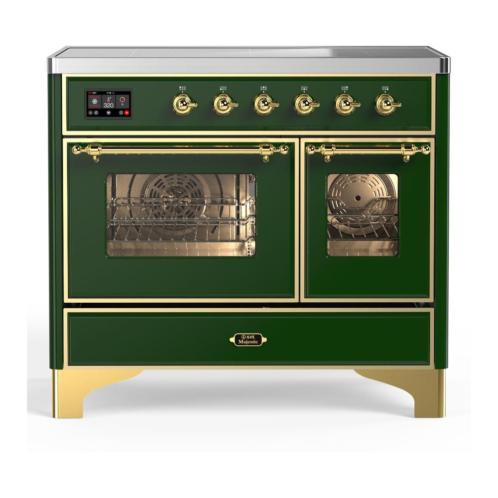 ILVE UMDIB40NR3EGG Majestic III 40 inch Induction Range with 6 Elements, 3.82 cu. ft. Total Oven Capacity (Triple Glass Door, Emerald Green, Brass)