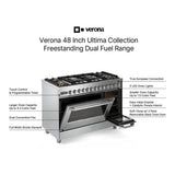 Verona VUFSGE486DSS 48 inch Ultima Collection Dual Fuel Range with 6 Brass Sealed Burners, 5.8 cu. ft. Oven Capacity, Digital Clock in Stainless Steel