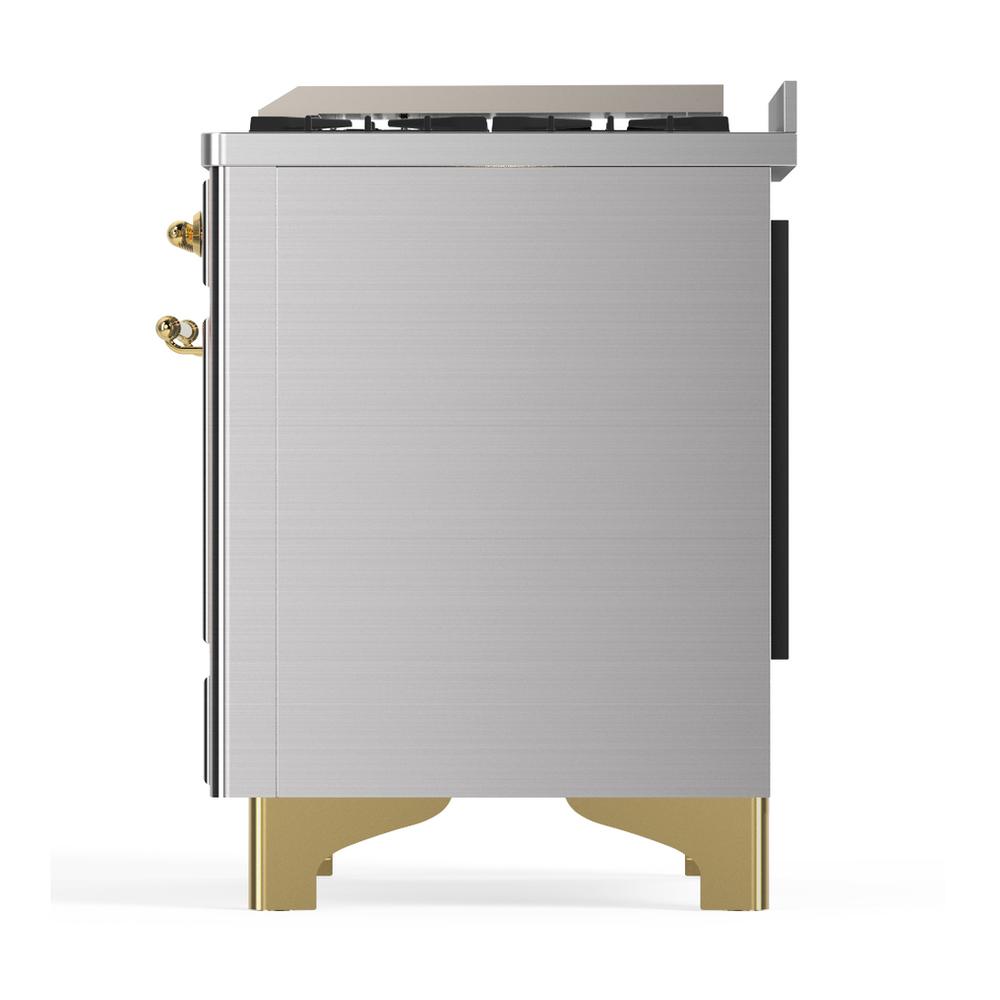 ILVE UMD40FQNR3SSG Majestic III 40 inch Dual Fuel Range with 6 Burners and Griddle, Dual Function Burner up to 25,000 BTU (Natural Gas, Solid Door, Stainless Steel, Brass)