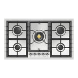 ILVE UHCPT95NSSC Nostalgie II 36 inch Built-In Gas Cooktop with Total Black Brass Burners, in Stainless Steel (5 Sealed Burners, Natural Gas, Chrome)