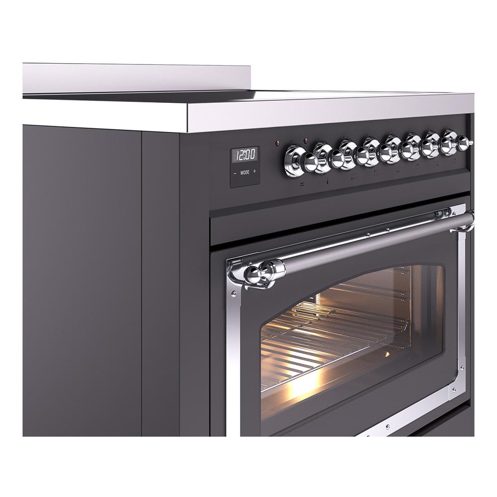 ILVE UNI366NMPMGC Nostalgie II Noblesse 36 inch Induction Range (Triple Glass Door, Graphite Matte, Chrome)